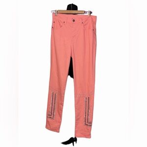 🆕💜 DG2 Diane Gilman Coral Embellished Ankle Jeans Rhinestone Hem Stretch 8T